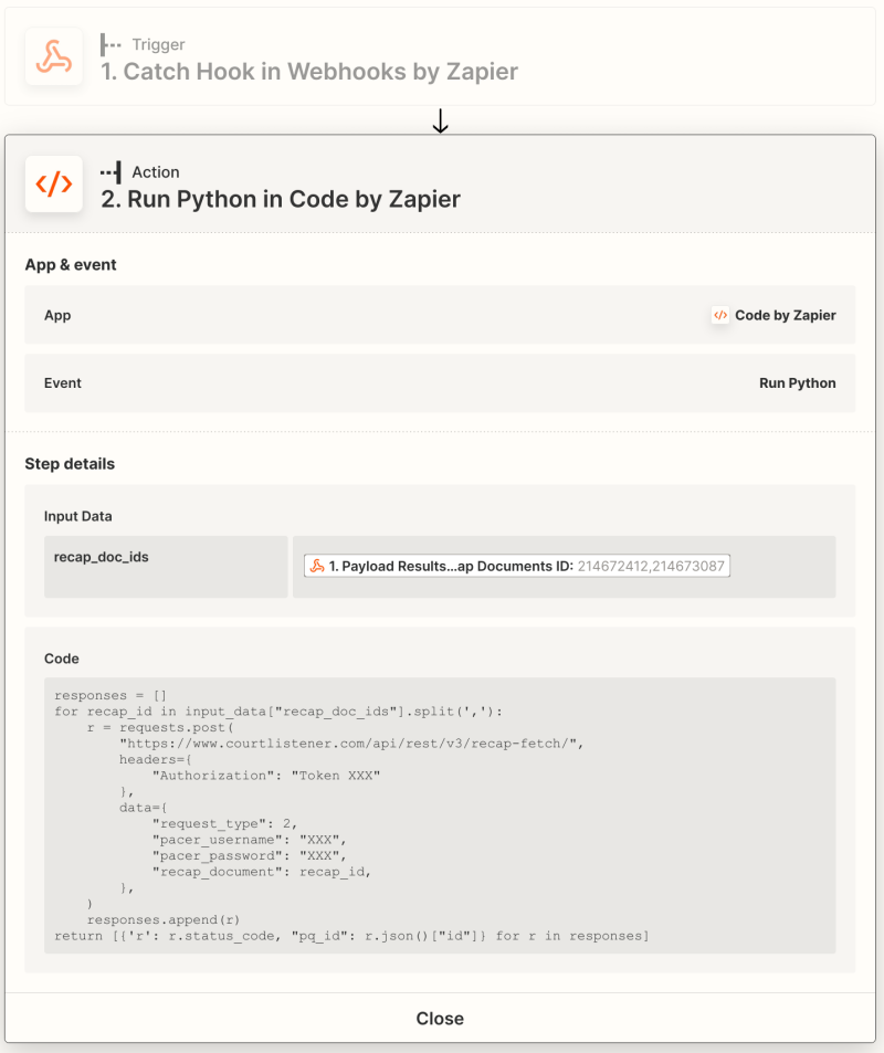 A screenshot of the first flow on Zapier.com